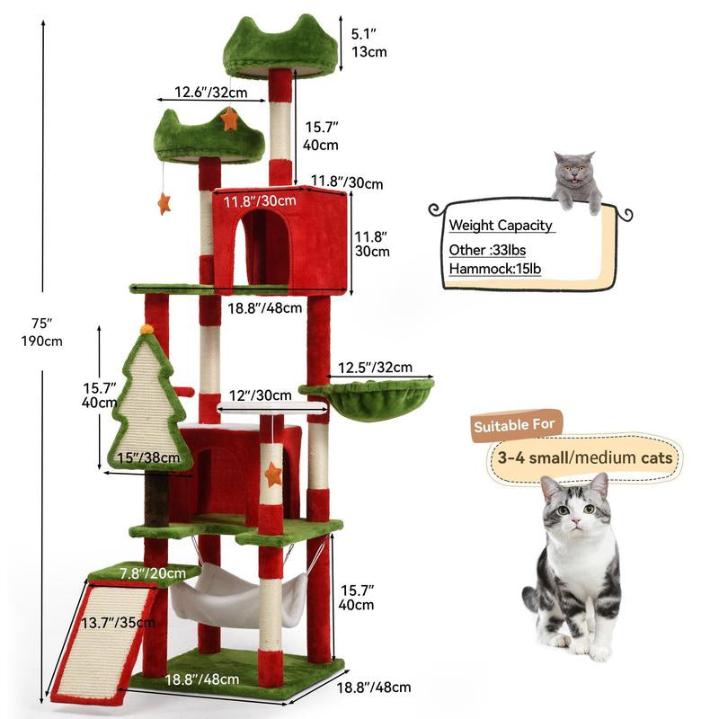 【Dealsforyoudays】Yitahome Gothic/Christmas Cat Tr[Ee with Coffin Bed, Cat Tower for Cats with Top Perch, Spacious Cat Condos, Comfy Hammock, Scratching Post and Ladder