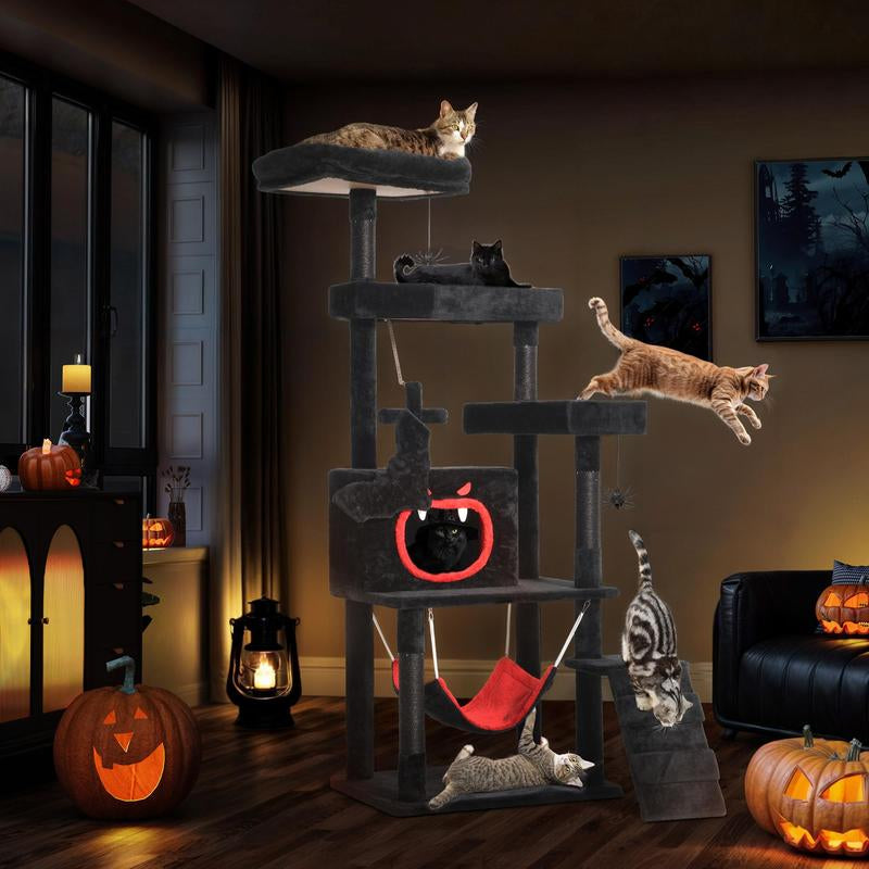 【Dealsforyoudays】Yitahome Gothic/Christmas Cat Tr[Ee with Coffin Bed, Cat Tower for Cats with Top Perch, Spacious Cat Condos, Comfy Hammock, Scratching Post and Ladder