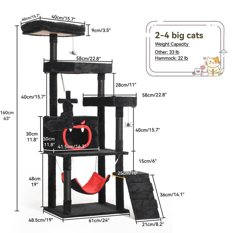 【Dealsforyoudays】Yitahome Gothic/Christmas Cat Tr[Ee with Coffin Bed, Cat Tower for Cats with Top Perch, Spacious Cat Condos, Comfy Hammock, Scratching Post and Ladder