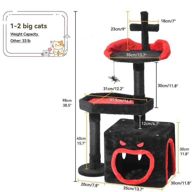【Dealsforyoudays】Yitahome Gothic/Christmas Cat Tr[Ee with Coffin Bed, Cat Tower for Cats with Top Perch, Spacious Cat Condos, Comfy Hammock, Scratching Post and Ladder