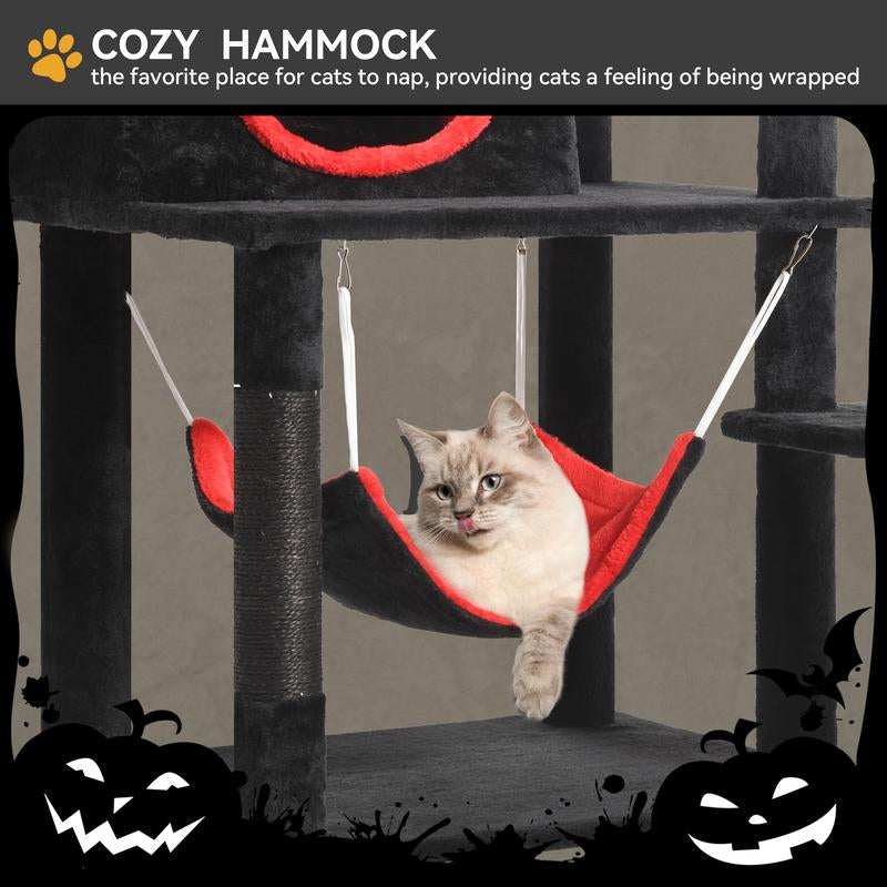 【Dealsforyoudays】Yitahome Gothic/Christmas Cat Tr[Ee with Coffin Bed, Cat Tower for Cats with Top Perch, Spacious Cat Condos, Comfy Hammock, Scratching Post and Ladder