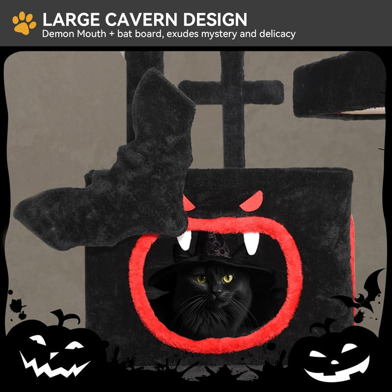 【Dealsforyoudays】Yitahome Gothic/Christmas Cat Tr[Ee with Coffin Bed, Cat Tower for Cats with Top Perch, Spacious Cat Condos, Comfy Hammock, Scratching Post and Ladder