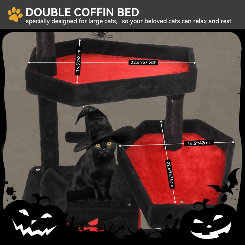 【Dealsforyoudays】Yitahome Gothic/Christmas Cat Tr[Ee with Coffin Bed, Cat Tower for Cats with Top Perch, Spacious Cat Condos, Comfy Hammock, Scratching Post and Ladder