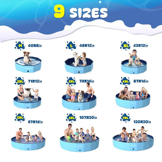 Commouds Foldable Dog and Kids Pool, Portable Hard-Sided Bathing Tub for Outdoor Backyard Water Play