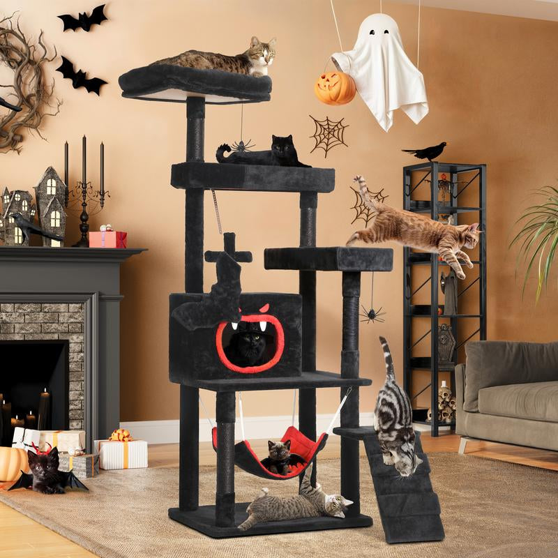 【Dealsforyoudays】Yitahome Gothic/Christmas Cat Tr[Ee with Coffin Bed, Cat Tower for Cats with Top Perch, Spacious Cat Condos, Comfy Hammock, Scratching Post and Ladder